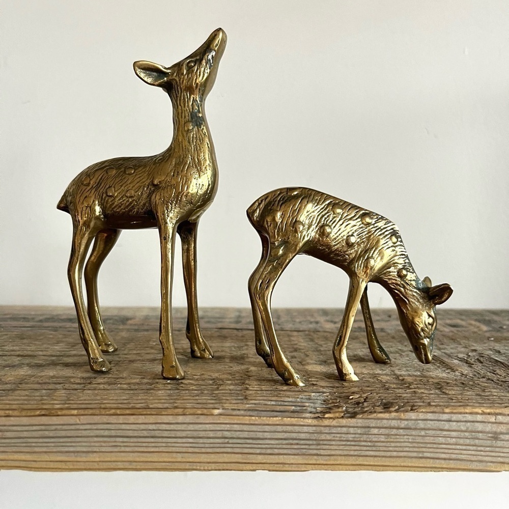 Pair brass deer mid century modern